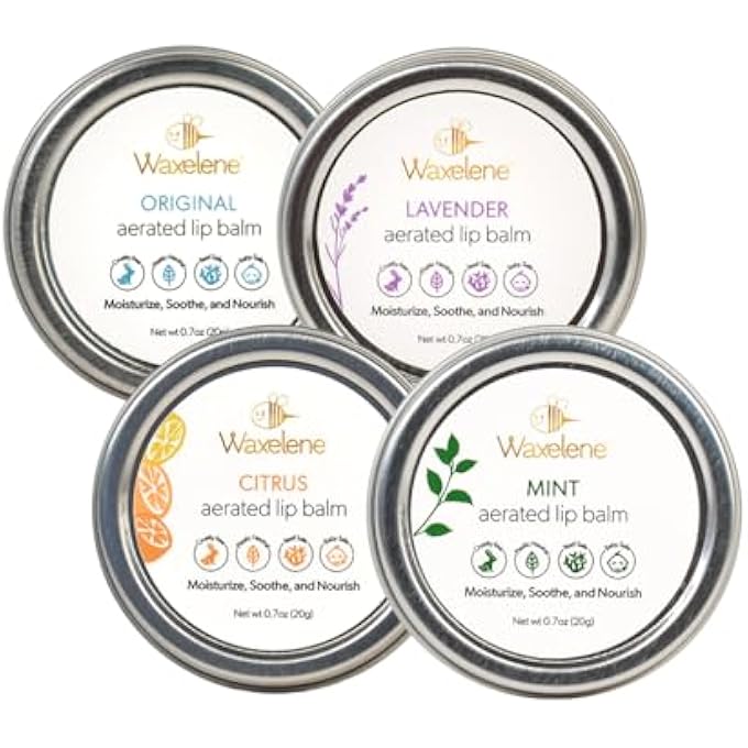 Waxelene AERATED LIP BALM TIN COMBO PACK, 4 PIECE, BEST LIP BALM EVER ORGANIC MULTIPURPOSE OINTMENT BABY ECZEMA DRY SENSITIVE SKIN CHAPPED LIPS SALVE - Image 1